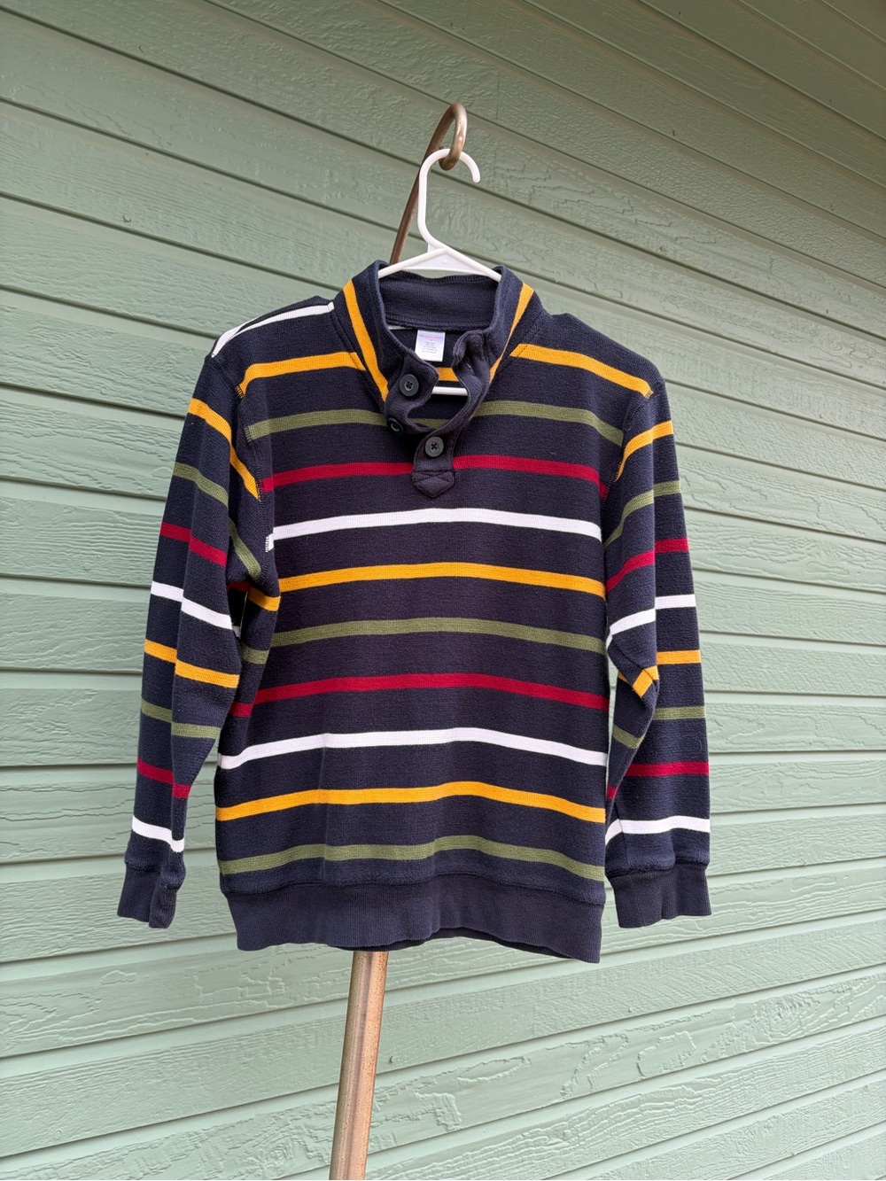 Kids Striped Button-Neck Pullover Sweater - Black Multi